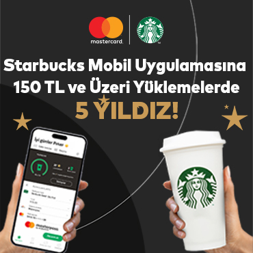 Starbucks Mobil Uygulamasında DenizBank Kartınız ile Yapacağınız 150 TL ve Üzeri Yüklemelerde 5 yıldız!